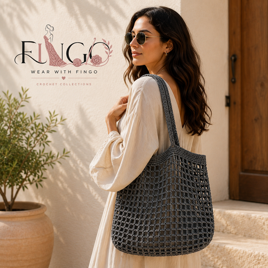 FINGO Handmade Daisy Crochet Tote Bag | Floral Knit Shoulder Bag | Boho Market Bag for Women