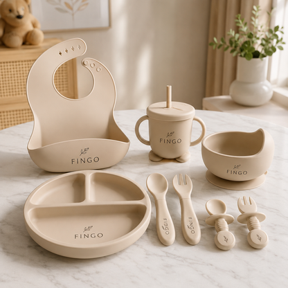 Personalized Baby Feeding Set with Name | Silicone Suction Plate Bowl Straw Cup Bib Utensils - BPA Free Kids Tableware by FINGO