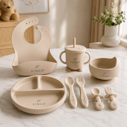 Personalized Baby Feeding Set with Name | Silicone Suction Plate Bowl Straw Cup Bib Utensils - BPA Free Kids Tableware by FINGO
