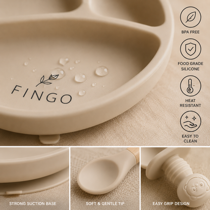 Personalized Baby Feeding Set with Name | Silicone Suction Plate Bowl Straw Cup Bib Utensils - BPA Free Kids Tableware by FINGO