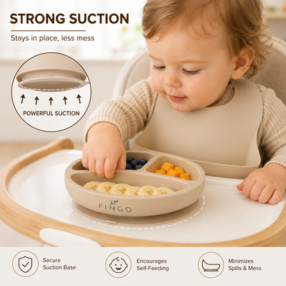 Personalized Baby Feeding Set with Name | Silicone Suction Plate Bowl Straw Cup Bib Utensils - BPA Free Kids Tableware by FINGO