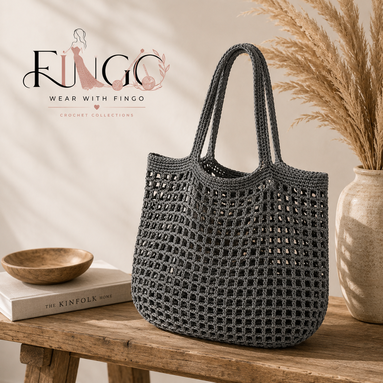 FINGO Handmade Daisy Crochet Tote Bag | Floral Knit Shoulder Bag | Boho Market Bag for Women