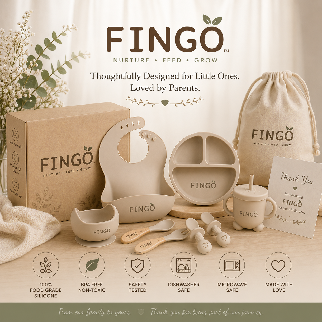 Personalized Baby Feeding Set with Name | Silicone Suction Plate Bowl Straw Cup Bib Utensils - BPA Free Kids Tableware by FINGO